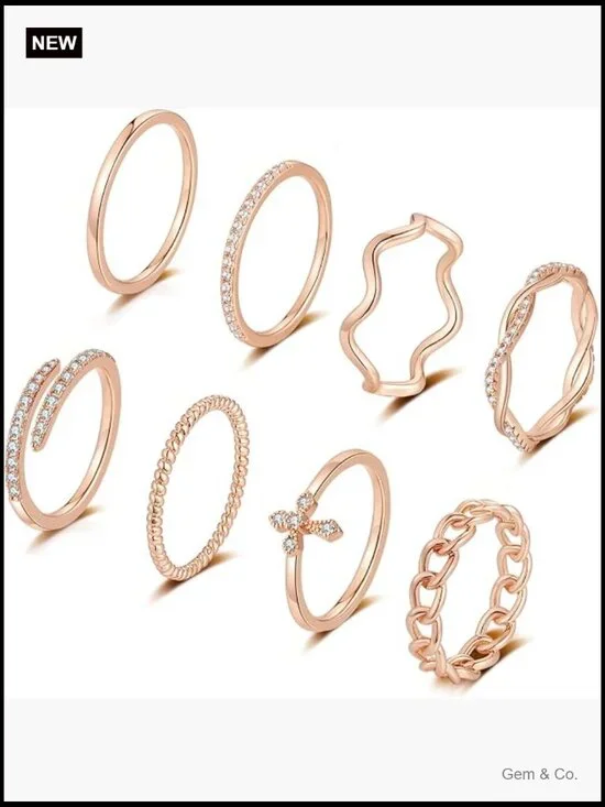Stacking Rings Set for Women 14K Gold Plated Thin Knuckle Rings
