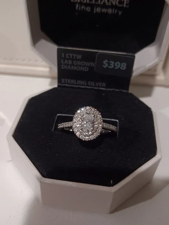 Fine Jewelry Sterling Silver Oval Halo Lab Created Diamond Ring in Silver