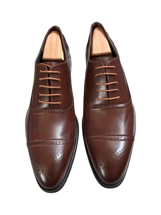 Classic Brown Cap-Toe Oxford Dress Shoes for Men