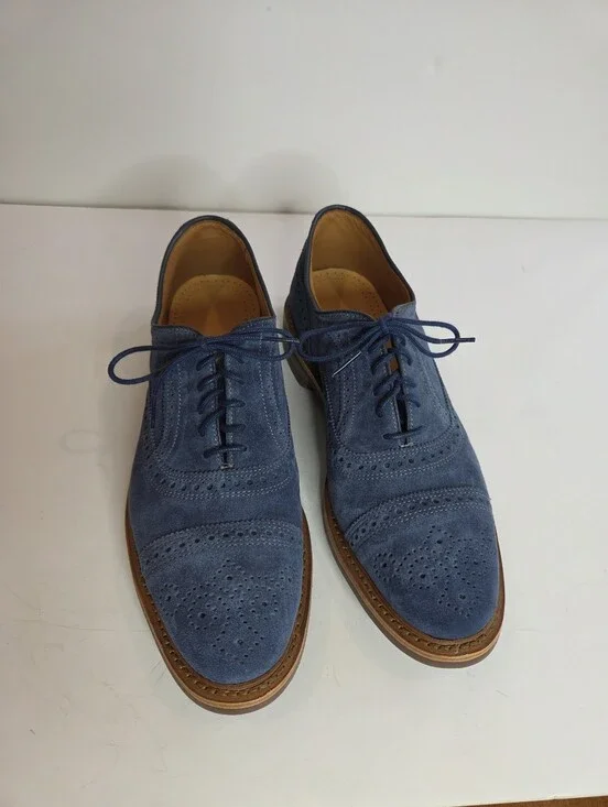 Blue Suede Men's Wingtip Oxfords With Dainite Sole Size 9 New Without Box