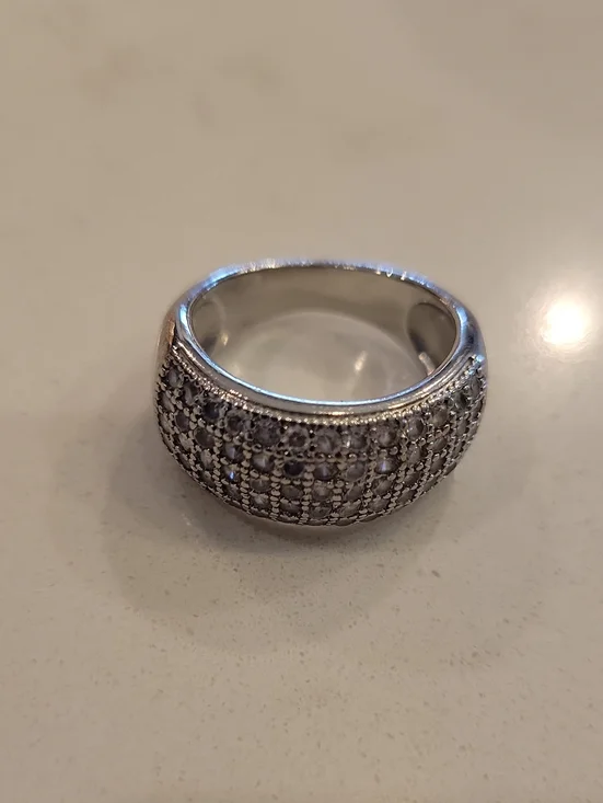 Sterling Silver Pave Dome Ring with Clear Stones - Silver