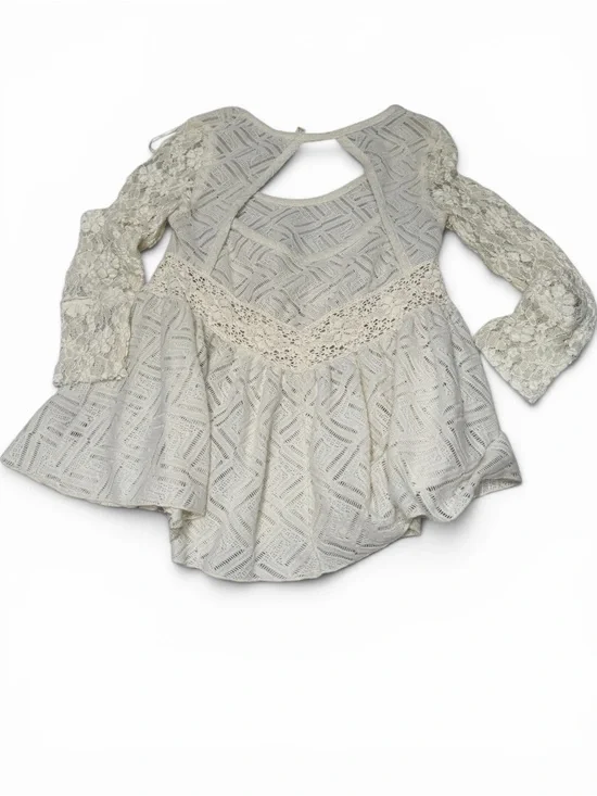 Free People Ivory Lace Babydoll Tunic Top Small Boho Bell Sleeve Crochet