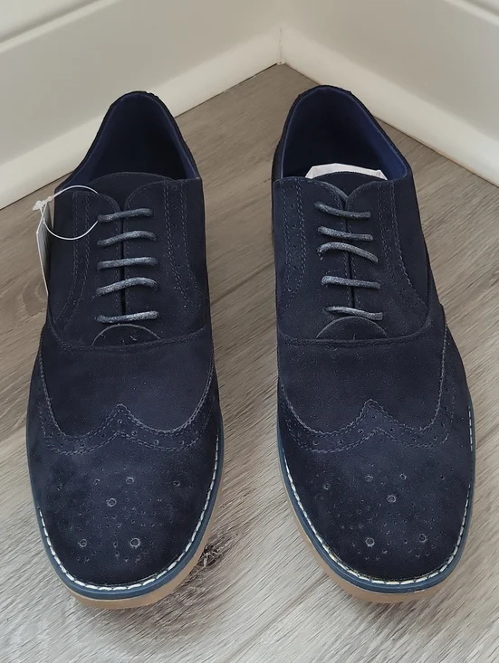 Tony's Navy Blue Suede Brogue Wingtip Dress Casual Shoes Tan Sole Size 11 NIB