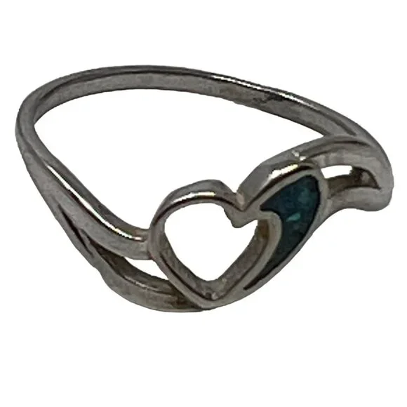 Womens Heart Ring Blue Stone‎ Silver Tone Fashion Size 8 1/2