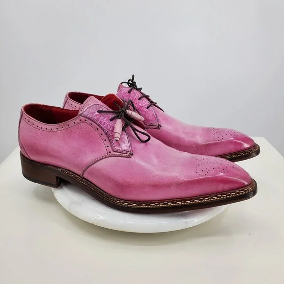Fennix Italy Tyler Pink Alligator Calfskin Leather Lace-Up‎ Derby Dress Shoes 47
