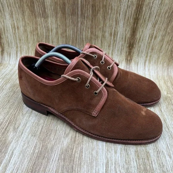 Grenson Suede Derby Men's Size 10.5 F UK 9.5 Brown Leather Trim Dress Shoes‎
