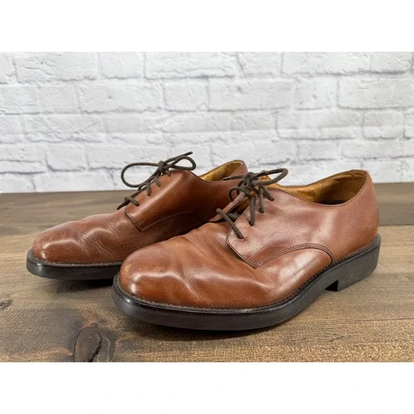 Lands End Mens Brown Leather Lace Up Oxford Dress Shoes Size 10D Classic Capsule