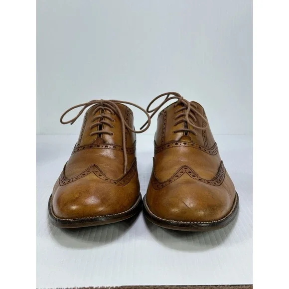 COLE HAAN Mens Casual Dress Shoes British Tan Leather Wingtip Oxfords Sz 11 1.5M