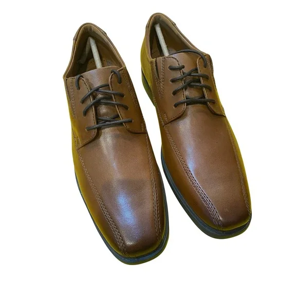 Clarks Tilden Walk Mens Dark Tan Leather Oxford Dress‎ Shoes 9.5 M 26130095