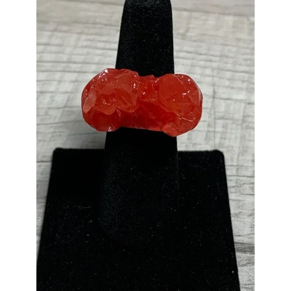 Red Resin Textured Statement Ring Chunky Crag Top Cocktail Ring Size 7.5