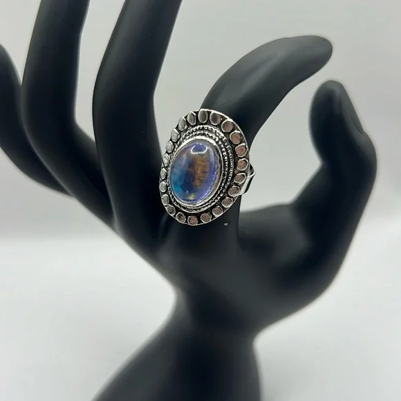 NEW Vintage Shiny Aura Moonstone Oval Adjustable Ring