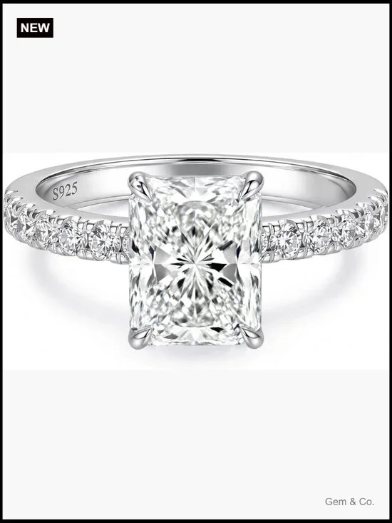 3CT Radiant Cut Moissanite Engagement Ring, VVS1, 925 Sterling Silver