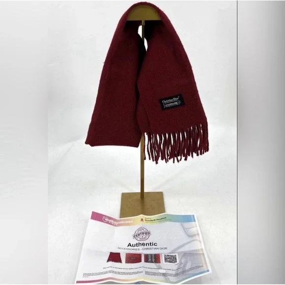 Christian Dior 100% Cashmere Scarf Red Fringe‎ Wrap w/ COA Authentic