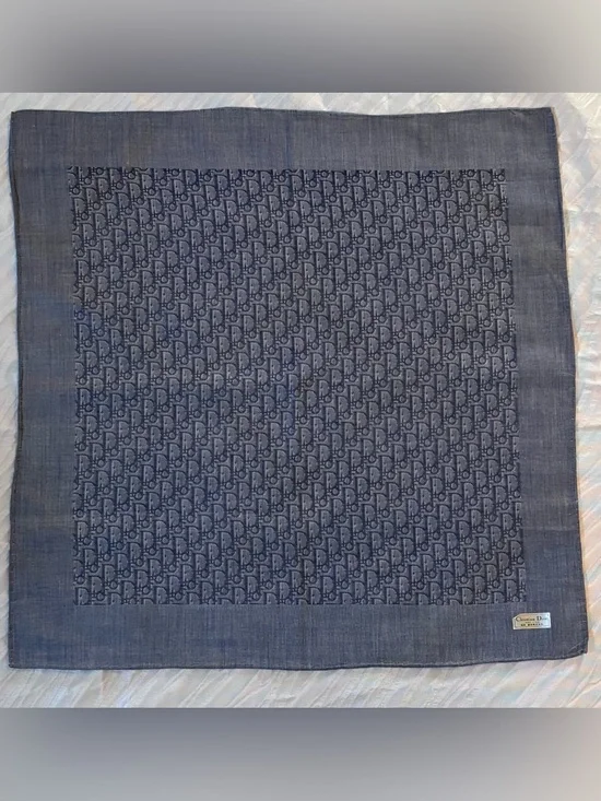 Authentic Christian Dior Trotter Monogram Handkerchief- Denim Blue 18x18