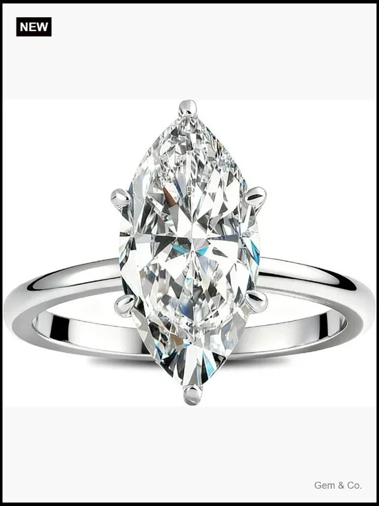 3 Carat Marquise Cut Moissanite Engagement Ring Sterling Silver Wedding Band