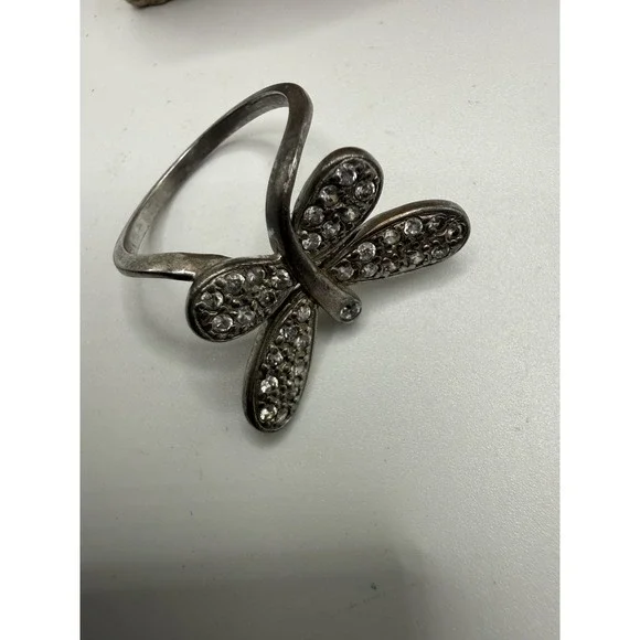 925 Sterling Silver‎ Dragonfly Ring Pave CZ Wings Statement Ring