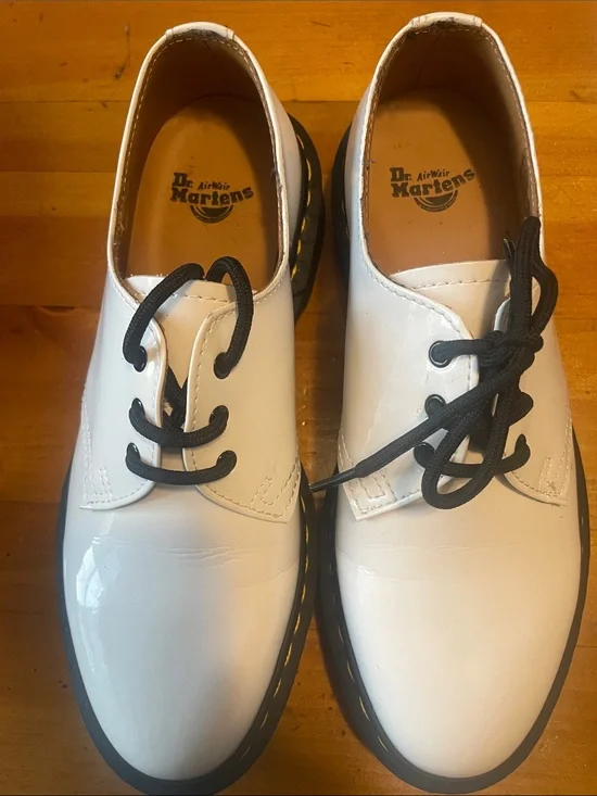 Dr. Martens White Patent 3-Eye Derby with Black Laces