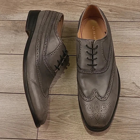 BEN SHERMAN Henry Grey Leather Classy Sz 11 Mens Long‎ Wing Tip Shoes