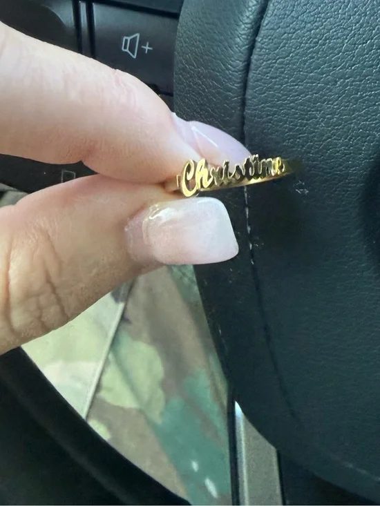 Gold Script Name Ring 