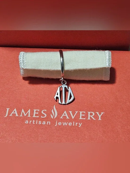 James Avery Vintage/Retired 'Alfa Gamma Delta' Dangle Silver Ring Charm - Size 7