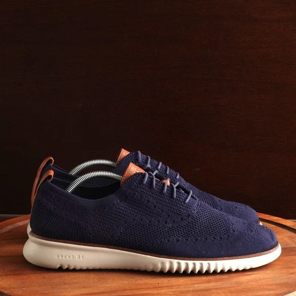 Cole Haan Oxfords Mens SZ 11M Blue Stitchlite Zerogrand Wingtip Knit Dress Shoes