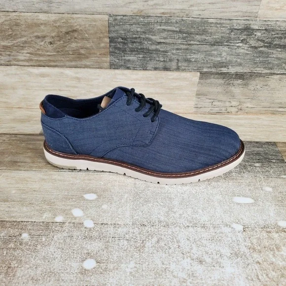 Toms Mens Shoes Sz 8 Casual Navy Crosshatch Denim Round Toe Lace Up Oxford Dress