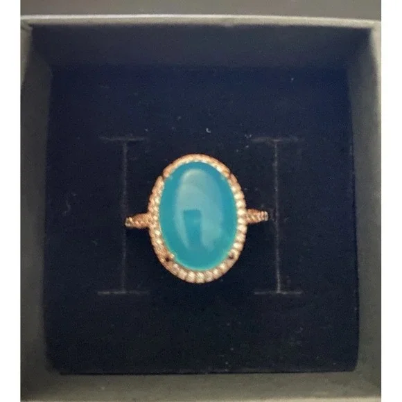 Rose Gold Oval Turquoise Adjustable Ring With 925‎ Sterling