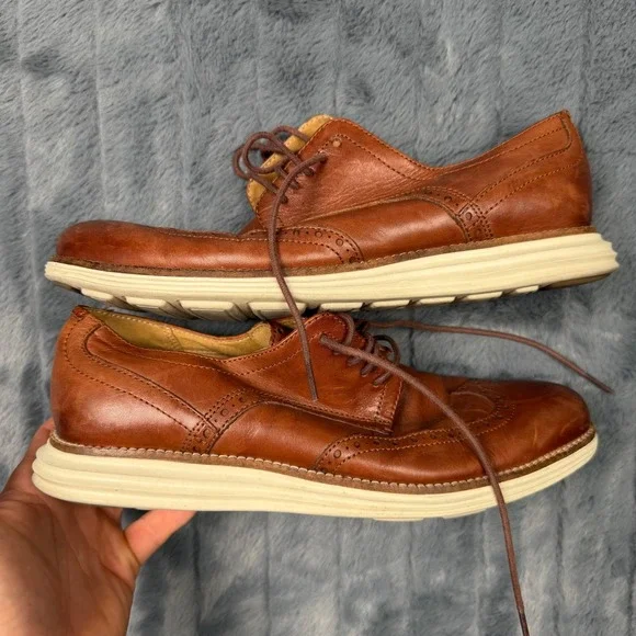 Cole Haan Grand.OS Wingtip Oxford Mens 8.5 Brown Leather Brogue C26471