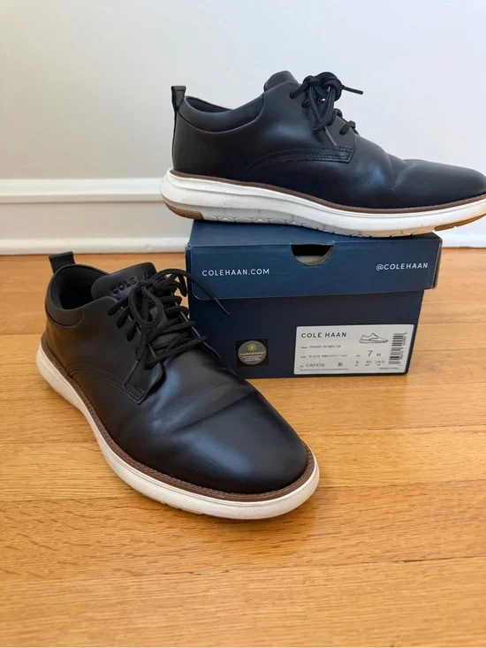 Cole Haan Black Leather Derby with White Sole