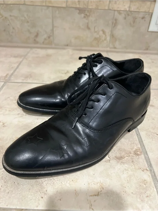 Aldo Black Leather Lace-Up Oxfords with Star Embossing