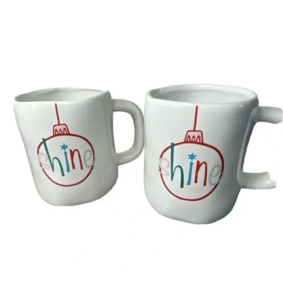 PIER 1 Set Of Two SHINE Holiday Christmas Ornament Coffee Cup Mug NWT, Retired