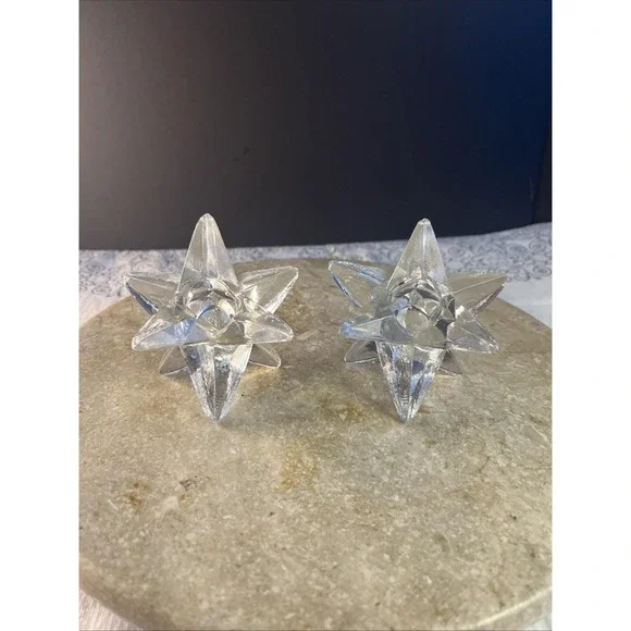 Pier 1 Glass 9 Point Star Candleholders Set of 2