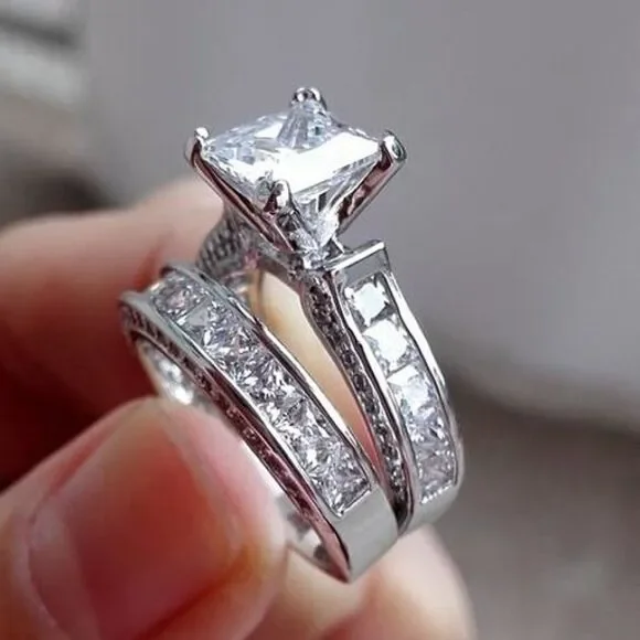 925 sterling silver princess cut wedding ring