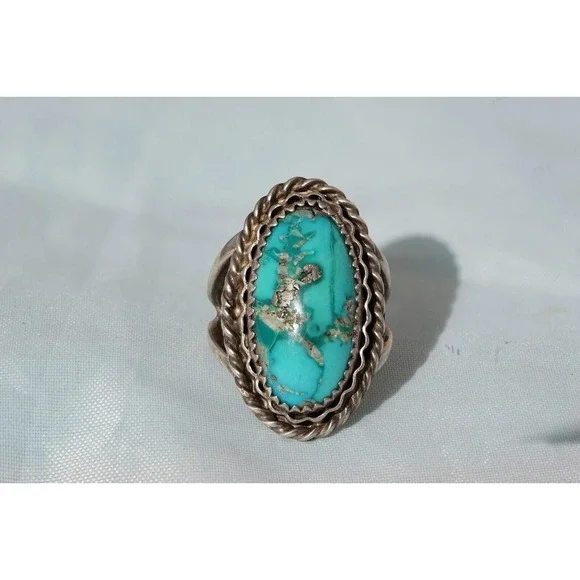 Native American Indian Sterling Silver Turquoise Ring - Size‎ 4.75