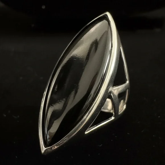Bold Marquise Black Onyx sterling Silver‎ Ring beautiful workmanship
