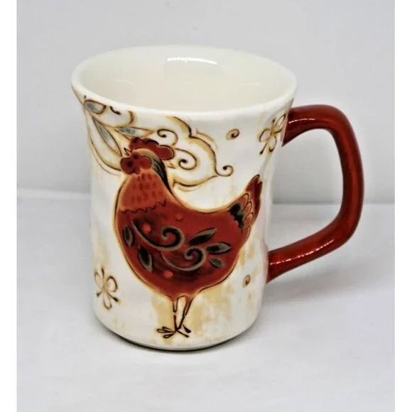 Pier 1 Rooster Coffee Tea Mugs Gallo Pattern Chicken Bird 14 oz.
