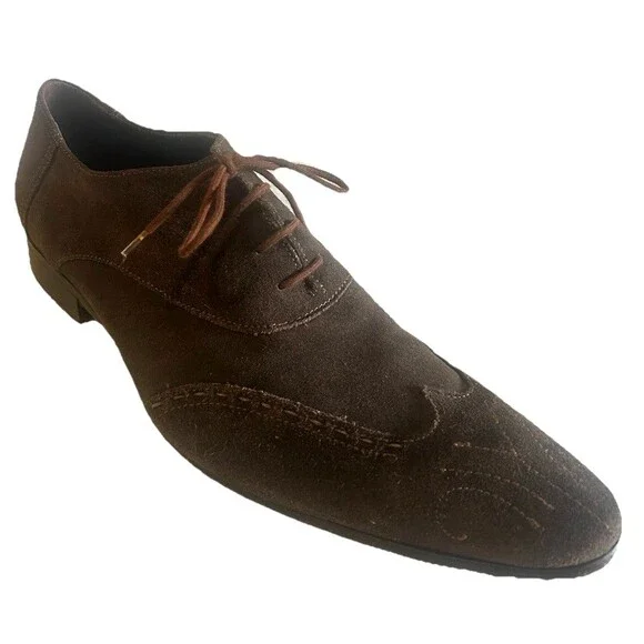 Purouomo Italian Mens EU 45 Suede Brown Wingtip  Pointed Toe Dress Shoes Italy