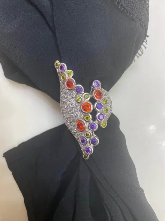 Women’s Size 11 Sterling Silver 925 Multi-Gemstone Cocktail Statement Ring