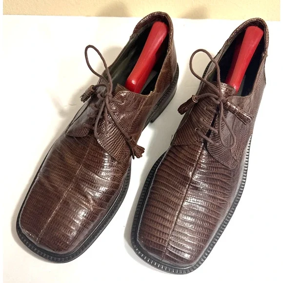 EUC Mezlan Platinum Genuine Lizard Brown Square Toe Dress Shoe-‎ Size 10M
