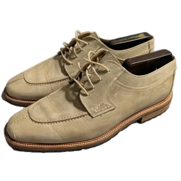 Bally Lyndon Styleflex Split Toe Derby Shoes Mens 8.5 M Cream Leather Made Italy