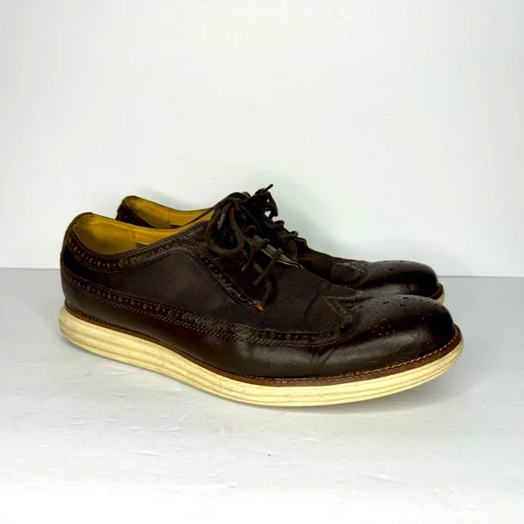 Cole Haan Grand O’s Brown Leather‎ And Fabric Wingtip Oxfords  Men’s Size 11.5 M