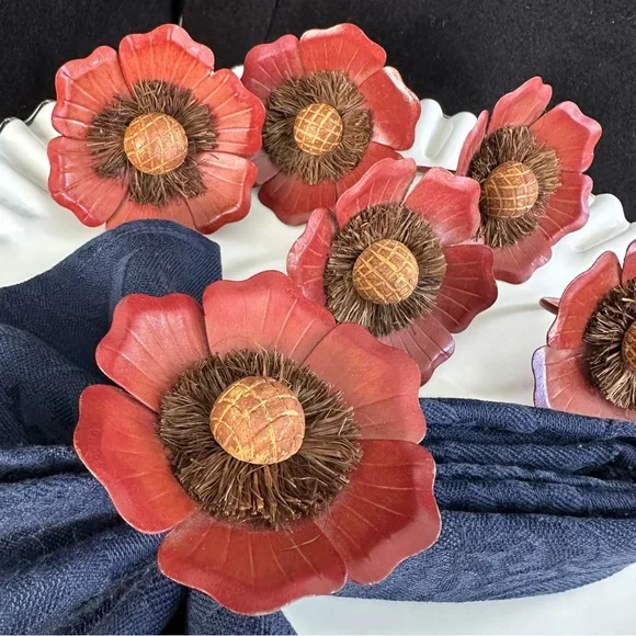 Pier 1 Imports Vintage Poppy Flower Napkin Rings-VINTAGE- Drama for the Table