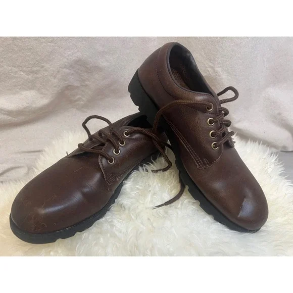 Retro Hush Puppies Brown‎ Leather Oxford Shoes Sz 5.5 Lug Sole H30330 Workwear