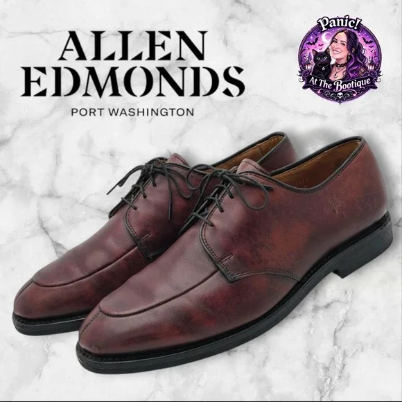 Allen‎ Edmonds Derby Men 9.5 Burgundy Leather Split Toe Made in USA Dress Shoes