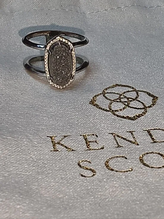Kendra Scott Elyse Platinum Drusy Double Band Ring Gunmetal Gray Silver Size 6