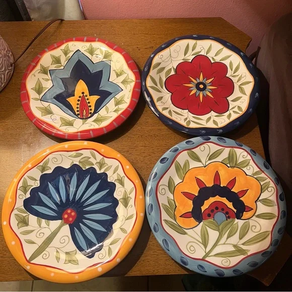 Pier 1 Imports Vintage Floral Earthenware Salad | Bread Plates | Set 4 | 8 1/2