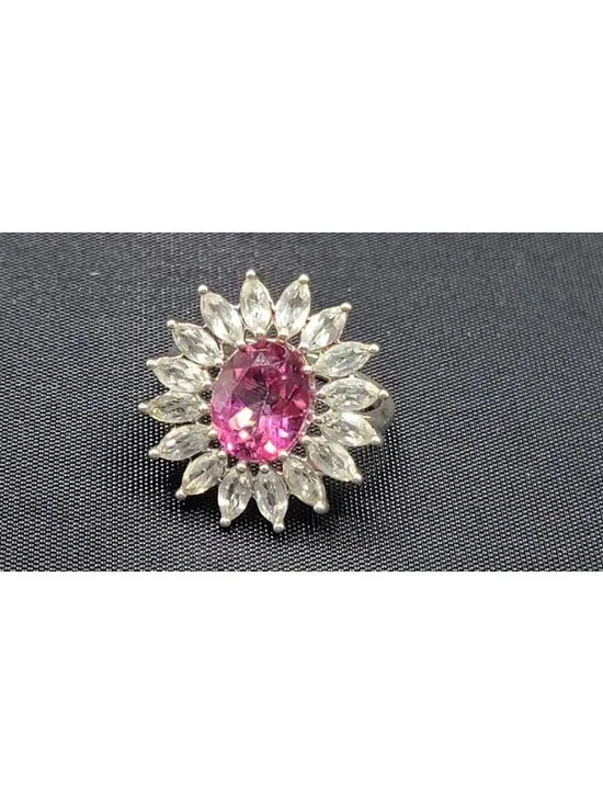 Large Pink Sapphire Sterling Silver Ring with Beautiful Faceting