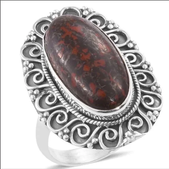 Sterling Silver Antique Fossil Coprolite Stone Ring NEW
