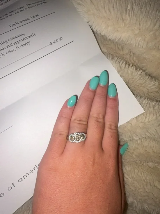 Vintage-Inspired Silver Floral Cluster Ring with Clear Stones - Turquoise Accent