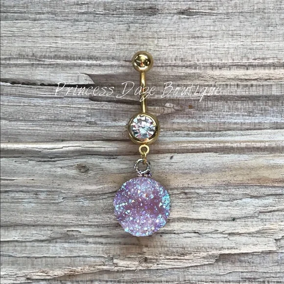 Gold Druzy Belly‎ Button Ring
